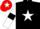Black, white star, white sleeves, black armlets, red cap, white star