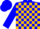 Blue and gold blocks, blue sleeves, blue cap