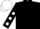 Black, white spots on sleeves, white cap
