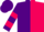 Purple and fuchsia diagonal halves, fuchsia bars on sleeves, purple cap