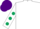 White, dark green spots on sleeves, purple cap