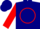 Navy blue, red circle 'k' on back, red sleeves