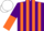 Purple and orange stripes, halved sleeves, white cap
