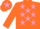 Orange, mauve stars, orange sleeves, orange cap, mauve star