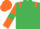 Emerald green, orange epaulets, orange sleeves, emerald green armlets, orange cap