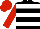 Black, White hoops, Red sleeves and cap