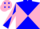 blue, pink diabolo and diabolo on sleeves, pink cap, blue diamonds