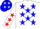 White, blue stars, red stars on sleeves