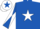 Royal blue, white star, diabolo on sleeves, white cap, royal blue star