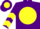Purple, purple m on yellow ball, yellow chevrons on slvs