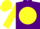 Purple, yellow ball, black horse and rider, yellow sleeves, purple diamond seam, yellow cap