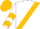White, pot of gold emblem and gold sash, gold chevrons on sleeves, gold cap