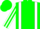 Green body, white braces, white arms, green striped, green cap