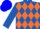 Royal blue, orange diamonds, orange diamond band on sleeves, blue cap