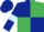 Dark Blue and Emerald Green (quartered), Dark Blue sleeves, Light Blue armlets, Dark Blue cap
