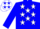 Blue, white 'kidd spur ranch', white stars on blue sleeves