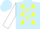 Light blue, yellow stars, light blue seams on white sleeves, light blue cap