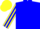 Blue body, yellow arms, blue striped, yellow cap