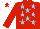 RED, light blue stars, red sleeves, white cap, red star