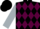Black, maroon diamonds on silver belt, maroon diamond stripe on silver sleeves, silver stripe on black cap