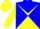 Yellow, blue yoke, blue steerhead, blue diagonal quarters on yellow sleeves