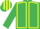 Emerald green, yellow seams, striped cap