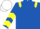 Royal blue, yellow epaulets, chevrons on sleeves, white cap