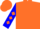 Orange, 'rr' on blue shield, blue sleeves, orange diamonds, blue cuffs