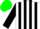 White, black circled green 'a', black stripes on sleeves, green cap