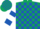 Dark green & royal blue check, white & royal blue hooped sleeves, dark green & royal blue check cap