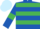 Royal blue, emerald green hoops and armlets, light blue cap