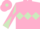 Pink, light green diamond hoop, light green arms, pink diabolo, pink cap, light green diamond