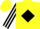 Yellow, black diamond, black and white striped sleeves