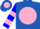 Royal blue, pink ball, blue devil, pink hoops on sleeves