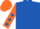 Royal blue, orange sleeves, royal blue stars, orange cap