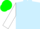 Light blue, white sleeves, green sash, rising sun emblem on back, matching cap