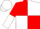 Red and white (quartered), halved sleeves, white cap