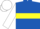 Royal blue, yellow hoop, white sleeves and cap