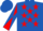 Royal blue, red stars, red and royal blue diabolo on sleeves, royal blue cap