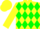 Yellow, blue and green diamond hoops, yellow sleeves, yellow cap