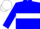Blue, white diamont hoop, white hoops on blue sleeves, blue and white cap