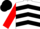 White body, black chevrons, red arms, black cap