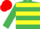 Emerald green, yellow hoops, red cap