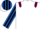 White, maroon epaulets, royal blue and black striped sleeves and cap