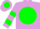 Plum, plum 'age' on green ball, green bars on sleeves