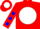 Red, red 'c' on white ball, blue dots on sleeves