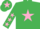 Emerald green, pink star, emerald green sleeves, pink stars, emerald green cap, pink star