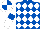 Royal Blue and White diamonds, White sleeves, Royal Blue armlets, quartered cap