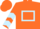 Orange, light blue hollow box, chevrons on sleeves