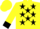 Yellow w/ black stars, black cuffs and vr upside down on back